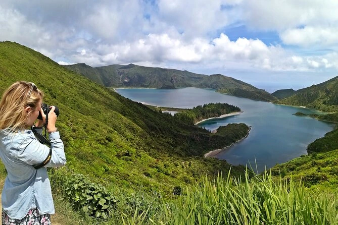Viewpoint over Lagoa do Fogo with dramatic ridgelines
